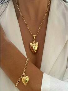 Unisex Women's Set Chain + 01 Bracelet With Heart Pendant - Ngôi sao - Xem 4