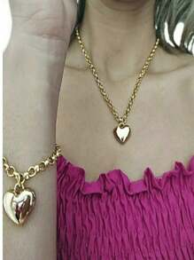 Unisex Women's Set Chain + 01 Bracelet With Heart Pendant - Ngôi sao - Xem 1
