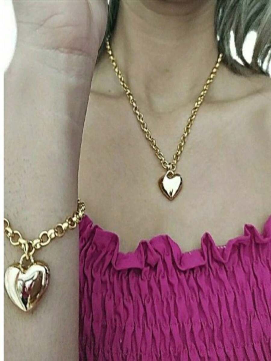 Unisex Women's Set Chain + 01 Bracelet With Heart Pendant - Ngôi sao - Xem 1