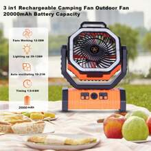 BDQ Camping Fan Battery Operated Powered Fan With LED Lantern Light 20000mAh Rechargeable Portable Fan, Oscillating Fan With 360° Rotation Hanging Hook For Tents, Cordless USB Desk Fan - Burnt Orange - View 4