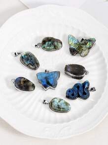 1pc Labradorite Natural Stone Crystal Pendant For Necklace Gem Stone Wolf Butterfly Crystal Carving Flash Healing Energy Pendants Jewelry H482