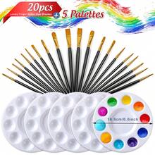 Bộ Bảng Màu Cọ Sơn Bởi Lonely Finger, 2 Gói/20 Chiếc Đầu Tròn Đầu Nhọn Bàn Chải Tóc Nylon Với 5 Khay Sơn Dùng Cho Màu Nước Acrylic Dầu Gouache Tempera Và Vẽ Cơ Thể - Bộ - Xem 3