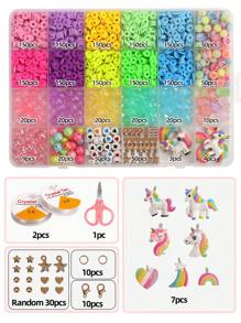 Kit de artizanat cu margele acrilice pentru copii, include unicorn, floare, coajă, fluture, acadea, lună, pandantiv inimă, mărgele de sticlă, jucării pentru bijuterii pentru fete, cadou de Crăciun - Multicolor - Vizualizare 13