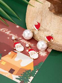 1 套时尚简约优雅魅力节日圣诞老人珐琅珍珠吊坠耳环 - 耳飾套裝 - 查看 5