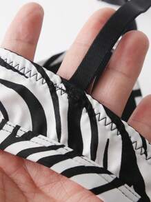 Women's Spaghetti Strap Backless Zebra Print Bra,Front Closure,Comfortable Breathable - Black and White - View 7