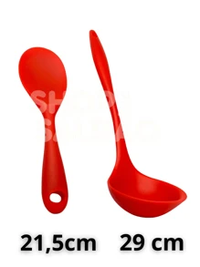 Kit 2 Utensílios de Cozinha de Silicone Colher de Arroz Pequena e Concha Vermelha Reforçada Proteja suas Panelas - Vermelho - Visão 8