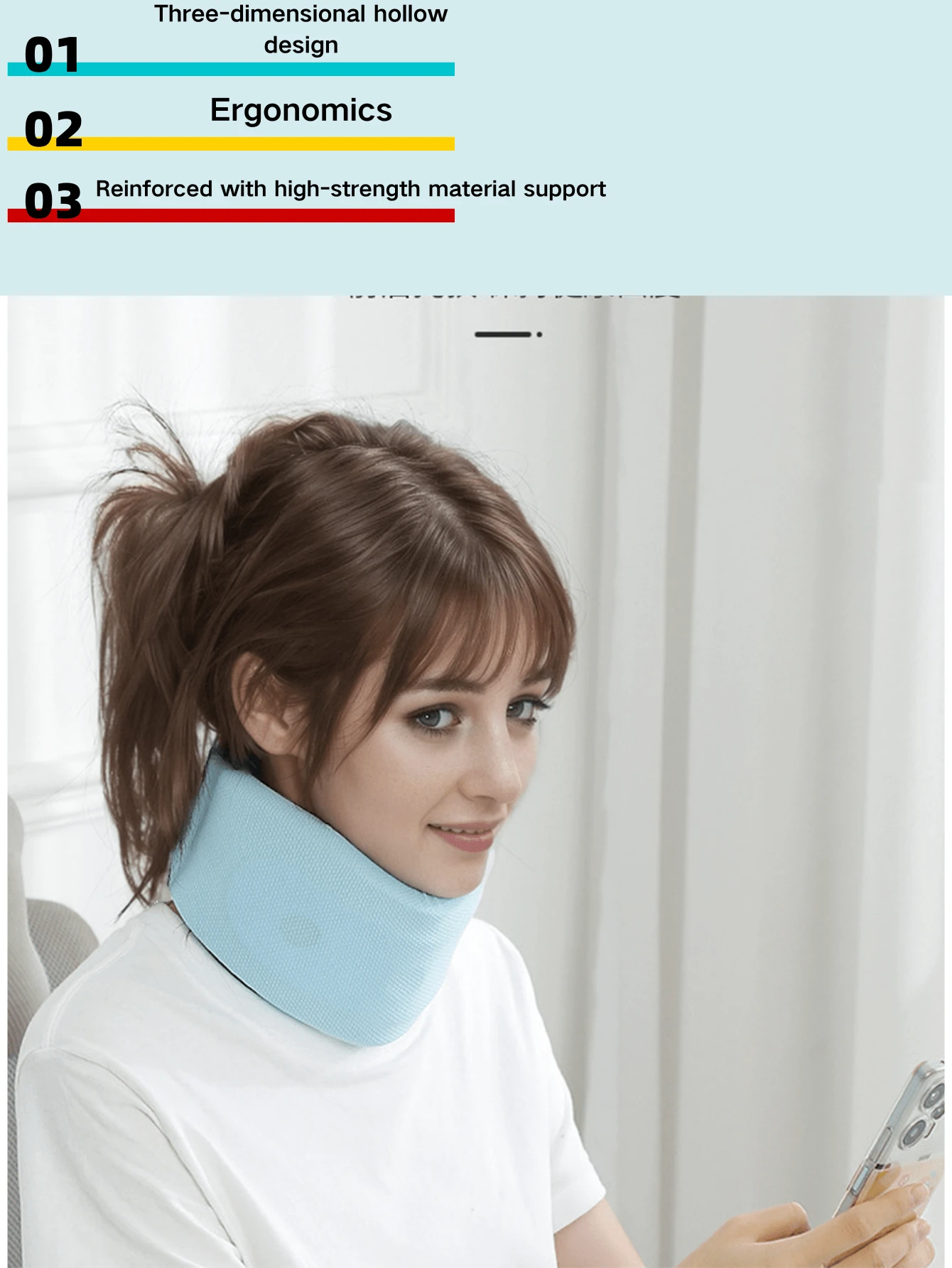 1pc Blue Neck Brace, Forward Head Posture Office Neck Support - Blue - View 1