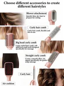 CRASTS Sèche-cheveux professionnel rose 6 en 1 pour coiffure, séchage rapide peu bruyant, avec 6 accessoires pour boucler et lisser les cheveux, 3 réglages de vent pour un usage domestique et en salon, cadeau de soins capillaires