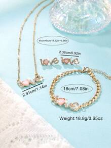 Ladies Watch 1Pc Fashion Gorgeous Heart Digital Dial Quartz Watch And 4 Pcs/Set Love Necklace,Earrings,Bracelet Jewelry Set Suitable For Women Party,Holiday,Birthday Wear Or As Sisters,The Best Gift For A Lady(No Box)