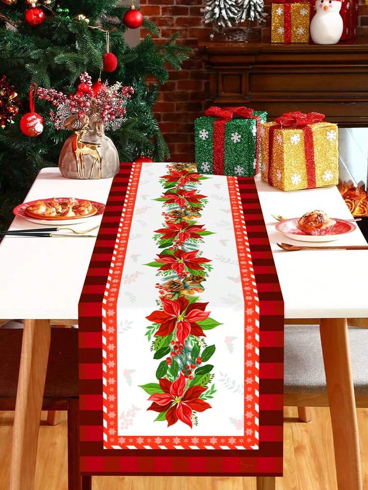 Christmas Red Buffalo Check Plaid Flower Table Runner 70 Inches Long Seasonal Winter Christmas Xmas Holiday Table Decoration, Christmas Decoration For Home 2024 Gift New Year 2025,Christmas - Multicolor - View 3