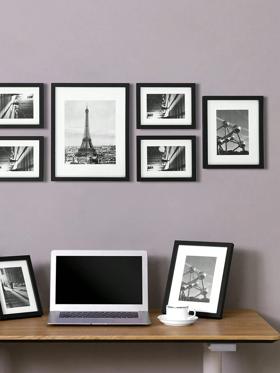 SONGMICS Gallery Wall Frame Set, Multi Picture Frames Set Of 7, One 11x14, Two 8x10, Four 6x8 Collage Photo Frame With White Mat, Glass Front - Black - View 1