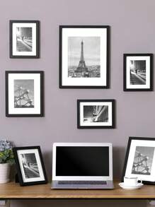 SONGMICS Gallery Wall Frame Set, Multi Picture Frames Set Of 7, One 11x14, Two 8x10, Four 6x8 Collage Photo Frame With White Mat, Glass Front - Black - View 7