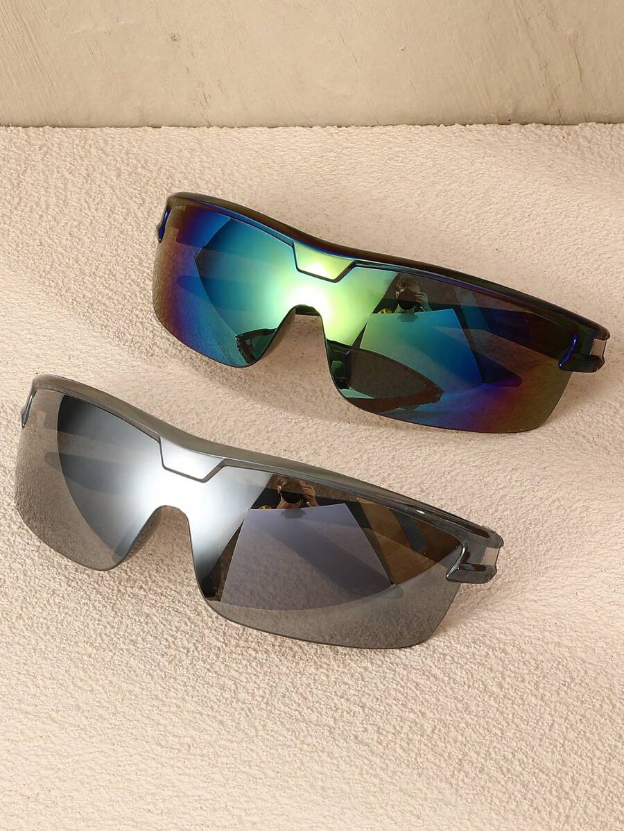 2pcs Men Street Style Personalized Mirrored Reflective Fashion Glasses For Rave Party Musical Festival Street Snap Beach Accessories - Multicolor - View 1