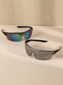 2pcs Men Street Style Personalized Mirrored Reflective Fashion Glasses For Rave Party Musical Festival Street Snap Beach Accessories - Multicolor - View 2