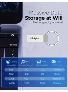 Lenovo Dysk flash USB Thinkplus 8 GB, 16 GB, 32 GB, 64 GB, TU201 z brelokiem, metalowy, kreatywny, spersonalizowany, samochodowy, muzyczny, szybki, USB, prezent