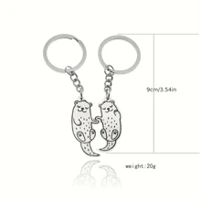 2 件可爱拉手水獭钥匙扣，创意包包吊坠和配件，适合情侣或最好的朋友金属钥匙扣吊坠情人节汽车配件包包饰品学校字母 - 銀色 - 查看 4