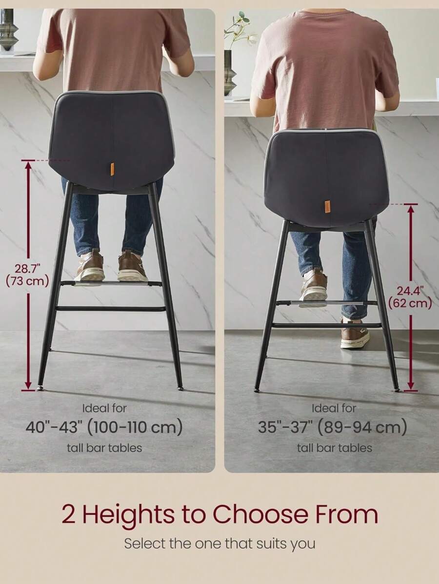 VASAGLE 2 Pack Bar Stools, Bar Height Bar Stools With Back, Ergonomic