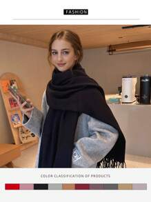 1 Stück einfarbig, legerer, eleganter, wollener Schal mit Fransen, warm, Unisex Herbst/Winter - A - Übersicht 1