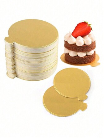 100 件迷你圆形纸质蛋糕底、金色慕斯甜点板、一次性纸杯蛋糕底、适用于婚礼生日派对甜点展示托盘糕点板 - 防油防潮、圣诞节