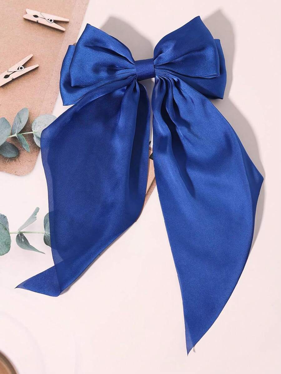 1 件蝴蝶结头带，女孩大号蝴蝶结发夹，马尾辫配大号发夹配件（海军蓝） - 寶藍色 - 查看 1