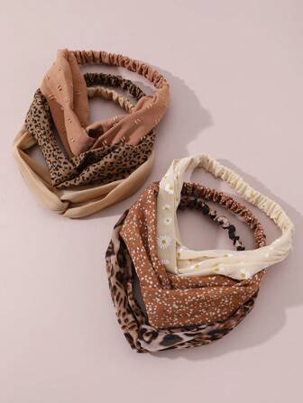 6pcs/Set Women Vintage Leopard Print, Polka Dot, Floral Fabric Headbands, Suitable For Autumn And Winter Daily Wear Pink Accessories Hair Band Turban Headband Sweatband, Hairband Fall Hair Accessories For Women For Vacation Outfits Woman Elegant Scarf Women Bandanas Soft Headwrap