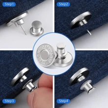 6 piezas Kit de reparación de botones de jeans sin costura de 17 mm, botones de metal removibles sin clavos para reemplazo de botones de jeans