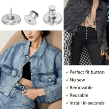 6 piezas Kit de reparación de botones de jeans sin costura de 17 mm, botones de metal removibles sin clavos para reemplazo de botones de jeans