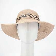 Women's Beach Hat Floppy Brim Bow Tie Summer Pool Leopard Bow With BorderAnimalBeachElegantVintageCuteCasualRibbonContrast BowAnimals - Rỉ Nâu - Xem 6