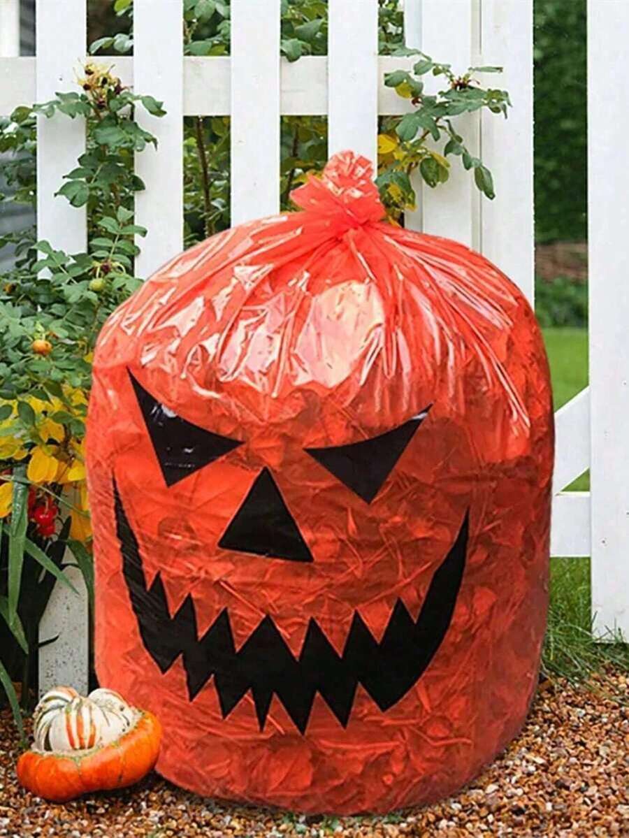 Túi đựng rác sân vườn hình lá bí ngô Halloween, Túi đựng lá làm vườn tái sử dụng siêu bền, Đồ trang trí ngoài trời mùa thu, Giáng sinh - Màu vàng - Xem 1