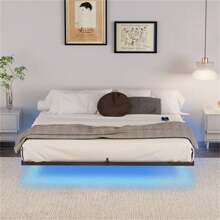 Floating Bed Frame King Size With LED Lights & Charging Station, Metal Platform Queen Bed, 79.9'' L X 76.2'' W X 7.9'' H.