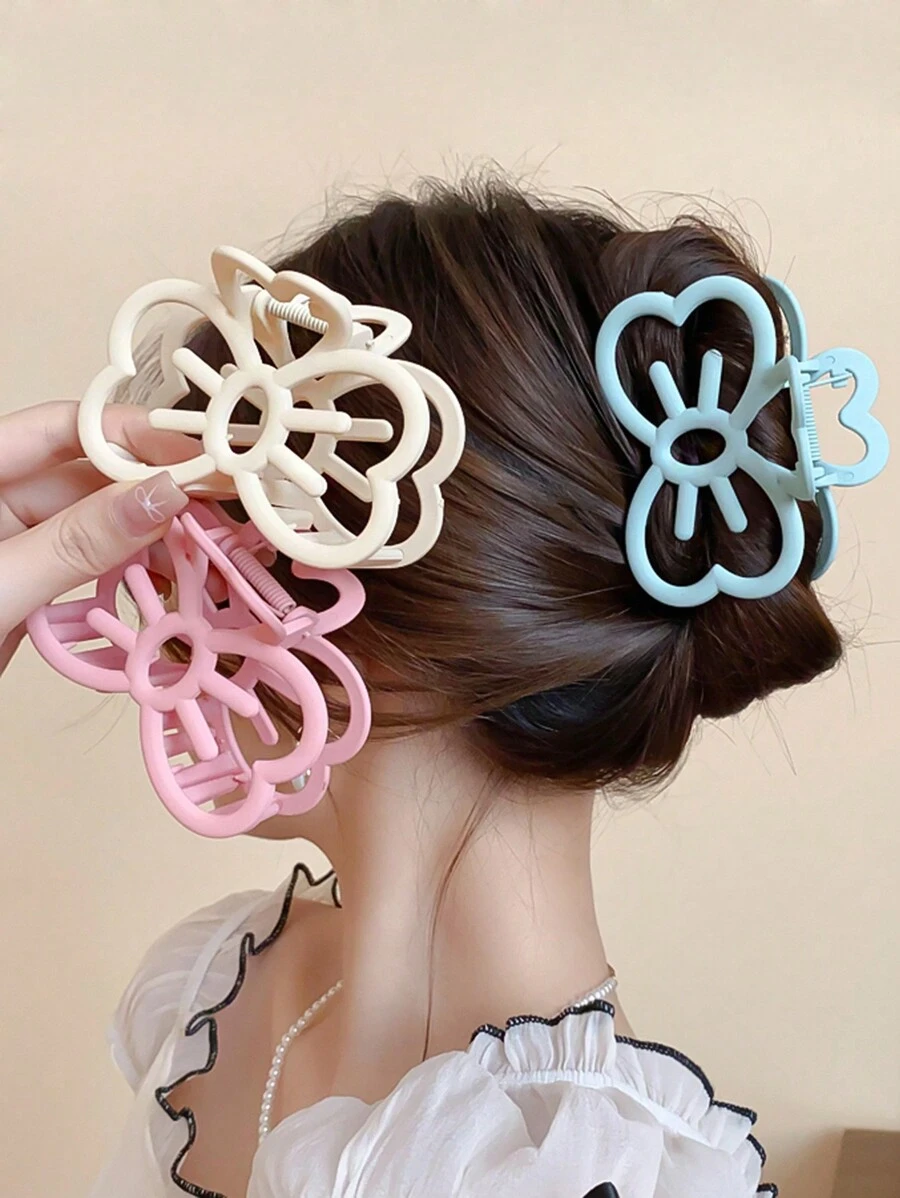 3件套女士多色简约甜美可爱蝴蝶发夹日常街头发夹爪夹发夹发夹发夹接发夹 - 彩色 - 查看 1