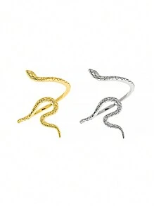 1pc Snake Shape 925 Sterling Silver Ring, Women's Vintage Open Ring, Suitable For Wedding Bride Wear - Gold - View 2