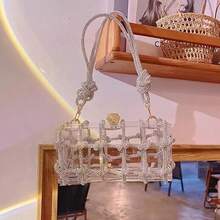 Transparent Silver Acrylic Box Bag Handmade Beaded Rope Decor Mini Square Armpit Handbag Crossbody Purse For Women