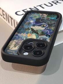 1 pieza Funda de teléfono anti-caída gruesa con diseño de pintura al óleo de collage de estrellas y pájaros compatible con iPhone 11, 12, 13, 14, 11 Pro Max, 12 Pro Max, 13 Pro Max, 14 Pro Max, XR, 15, 15 Pro, 15 Pro Max, y Samsung Galaxy A05, A15, A25, A35, A55, S23, S24
