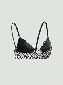 Women's Spaghetti Strap Backless Zebra Print Bra,Front Closure,Comfortable Breathable - Black and White - View 2