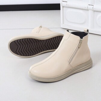 Casual Polyurethane (PU) Rubber Sole, Anti-Slip, Lightweight, Comfortable, Double Side Zipper, Center Seam, Extra Wide, Flat Casual Sneakers For Women #11006