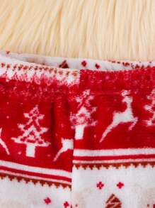Ensemble bébé fille pull en fourrure brodé de cerfs et pantalon; Top de Noël avec renne, pantalon sapin de Noël; Top rouge; tenue de Noël