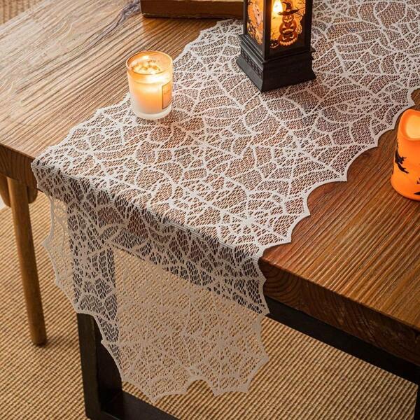 1PC 183cm*33cm Halloween Lace Spider Web Table Runner Spider Web Ghost Festival Party Decorative Tablecloth American End Table Long Cover Cloth Halloween Decorative Tablecloth