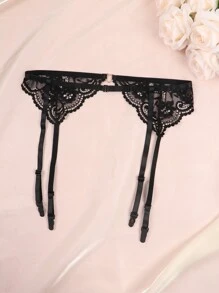 Women's Mesh Garter Belt With 4 Straps Clip For Thigh Highs Black