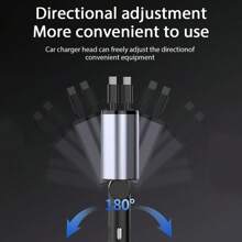 4-In-1 Fast Charging Car Charger Digital Display Voltage 120w Fast Charging With Type-C*2 Telescopic Charging Cable USB And Type-C Dual Output Port Car Charger Car Cigarette Lighter Charger