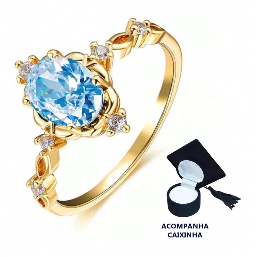 Anel Enfermagem Verde de Formatura Banhado a ouro 18k