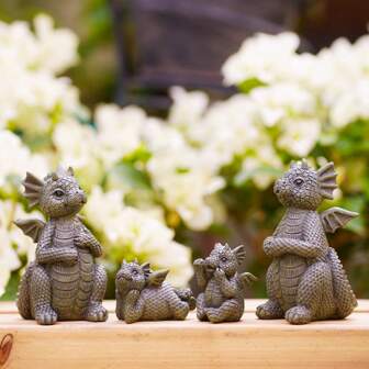 Cute Outdoor Garden Dragon Statue, Fairytale Garden Easter Decoration, Dragon Funny Table Sculpture (Set Of 4), Outdoor Lawn / Porch / Patio / Balcony / Patio Decorations , Fairytale Accessories, Unique And Funny Small Gifts For Ladies / Moms / Friends / Animal Lovers