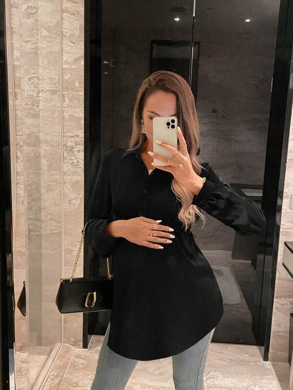 Maternity Solid Curved Hem Blouse
