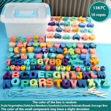 Wooden Beads Threading Building Blocks Toy, DIY Educational Learning Toy For Kids - Letter, Number & Color Cognition, Gift Box - Wooden Beaded Toys - View 13