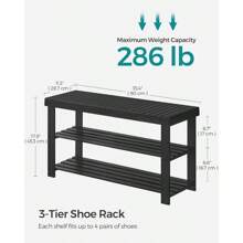 SONGMICS Shoe Rack Bench, 3-Tier Bamboo Shoe Storage Organizer, Entryway Bench, Holds Up To 286 Lb, 11.3 X 27.6 X 17.8 Inches, For Entryway Bathroom Bedroom, Black ULBS04H - màu đen - Xem 3