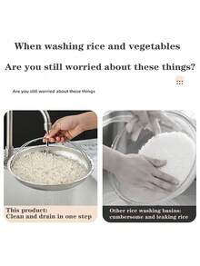 1 件不锈钢蒸锅，带手柄、滤锅篮、圆形淘米筛、防烫滤油盘 - 銀色 - 查看 10