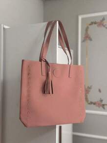 Women's Large Shoulder Bag Tote Bag - Màu hồng gỉ - Xem 3