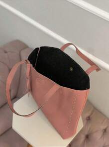 Women's Large Shoulder Bag Tote Bag - Màu hồng gỉ - Xem 4