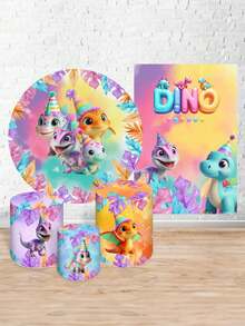 Kit 5 Round Panel Covers + Trio Cylinder Covers + Sublimated Rectangular Panel Cover Party And Birthday Decoration Various Children's Themes Dino Bab Dinosaur - 套件 5 件 4602 - 查看 2