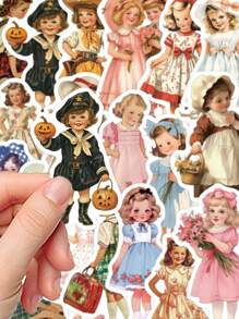 50pcs Cute Girl Cartoon Waterproof PVC Stickers For Laptop, Phone Case, Scrapbooking, Guitar, Luggage DIY Decor Back To School
